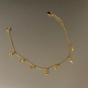 Gold Star & Moon Charm Anklet - Gold Plated sterling silver Women's bracelet